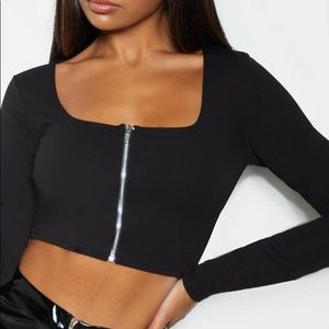 PLT Long Sleeve Zip Up Cropped Top